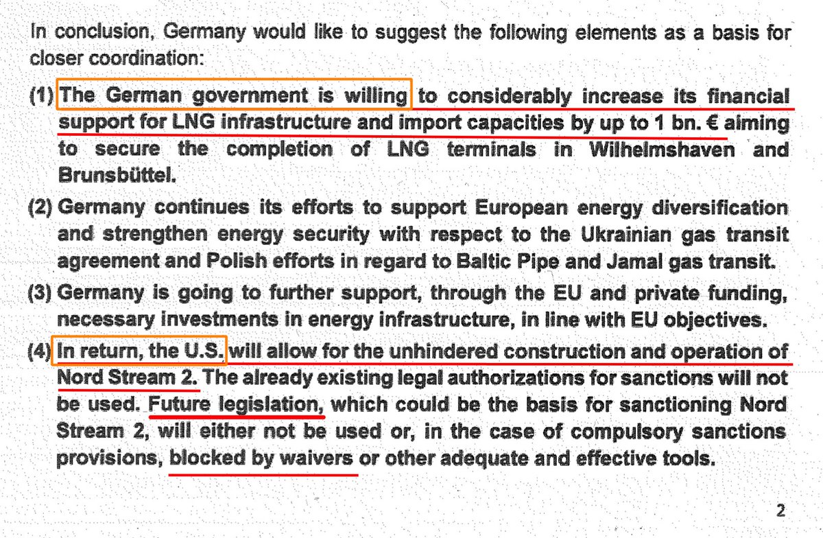  #BREAKINGTHIS IS THE 1 BILLION  #NordStream2 DEAL, THE GERMAN GOVERNMENT OFFERED TO THE  #TRUMP ADMINISTRATION IN LAST AUGUST.Forget everything you have heard about Trump corruption.Germany wanted to top that in cooperation with the previous US govt. to support the Putin regime.