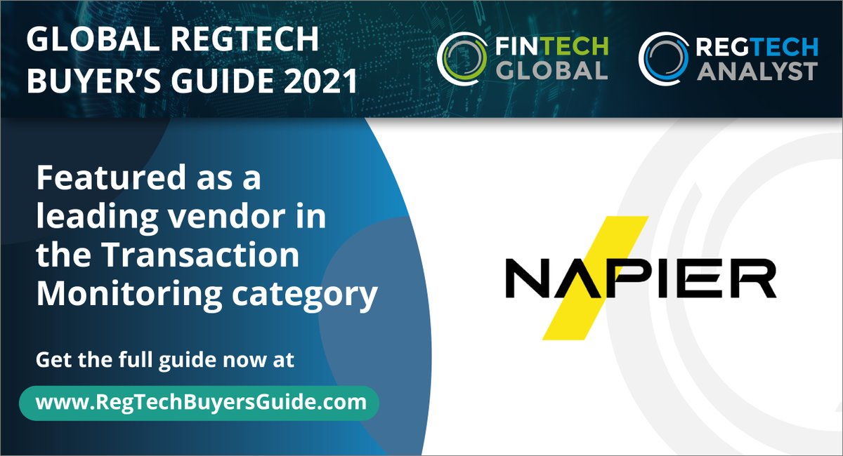napier_ai's tweet image. We are proud to have been selected as a leading solution provider in the Global #RegTechBuyersGuide, by @Fintech_Global. 

The guide is the essential information source on the global #RegTech market and supplier ecosystem.

Find out more: hubs.li/H0Gg59F0