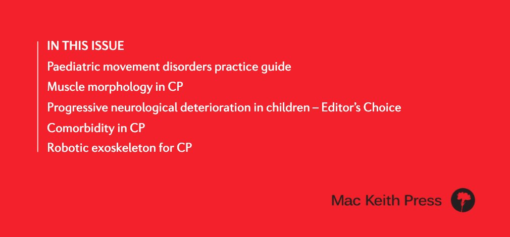 mackeithpress's tweet photo. The March issue of #DMCN is out now!
Lots of great articles this month, including: a paediatric movement disorders #ClinicalPracticeGuide, the Editor's Choice on progressive neurological deterioration in children, and of course plenty on #CerebralPalsy
https://t.co/1A6t9kPQ5L https://t.co/tWb6S345BQ