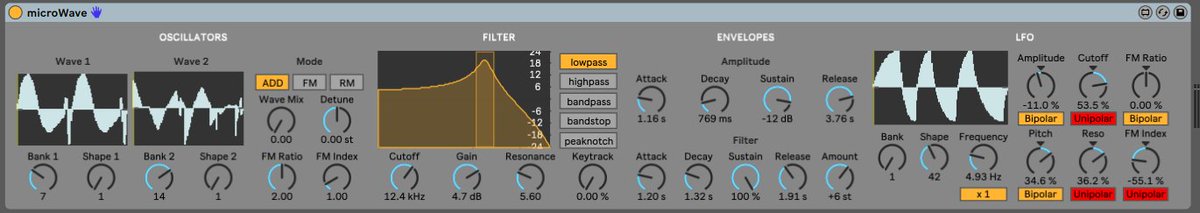 SonusDept's tweet photo. microWave is a Max for Live device featuring a simple but powerful wavetable synthesizer, full of modulation possibilities.
Discover and download this new FREE instrument:
https://t.co/0GyqvQPcps

#maxforlive #maxmsp #wavetable #synthesizer #free #fmsynth https://t.co/QInjY917jv