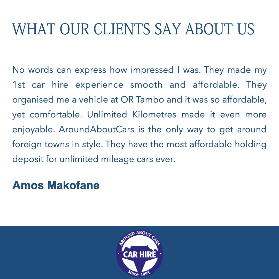 AroundACars's tweet image. We aren't just what we say we are, we
are what they say we are. 

Read a client testimonial about why they love doing 
business with us. 🤝

Thanks you Amos Makofane

#carehire #clientservice #aroundaboutcars