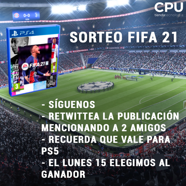 Tiendacpu's tweet photo. 🔥 Sorteamos 1 FIFA 21 para PS4 🔥
✅ Síguenos en Twitter y retwittea esta publicación mencionando a 2 amigos, así de fácil.
✅ Tienes hasta el 14 de Febrero.
✅ Publicaremos el ganador el 15 de Febrero.
⚽ It´s in the game.
🍀 Suerte a todos. https://t.co/ivTyOo04SH