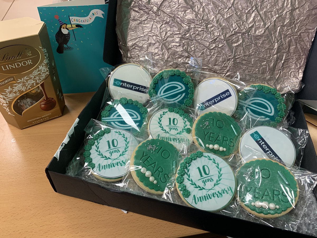 Today marks my 10 year anniversary with <a href="/Enterprise/">Enterprise</a> I can’t believe it has been a whole decade since I walked into my first branch 💚 celebrating with my team <a href="/CarlisleErac/">ERAC Carlisle</a> and these amazing biscuits 😍#10yearanniversary <a href="/EracHolly/">Holly Penfold</a> <a href="/kierancregan/">Kieran Cregan 💙💛</a> @BertieSpenceEn1 @ScottWalmsERAC