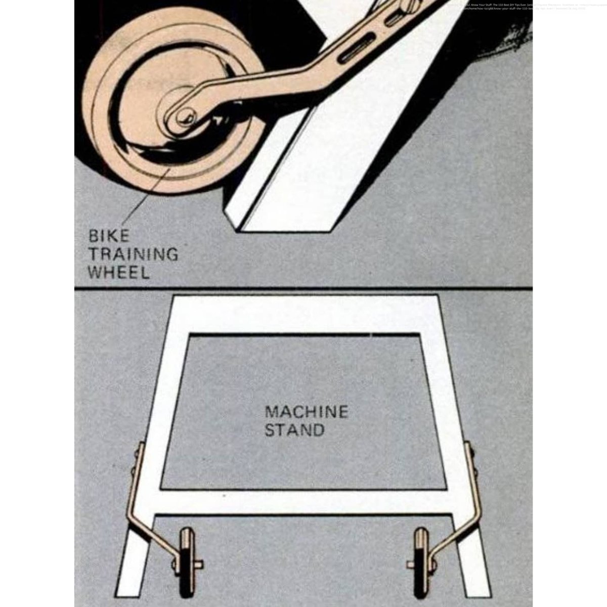 The_Screw_Man's tweet photo. DIY HOME TIPS #59 :Don't toss out training wheels if your child moves on to a bigger bike. Mount the wheels to bench saws and other heavy shop machinery. Attach the wheels above the floor and tilt the machines to move them around(Morris;2012). https://t.co/QJCZ2PcZgL