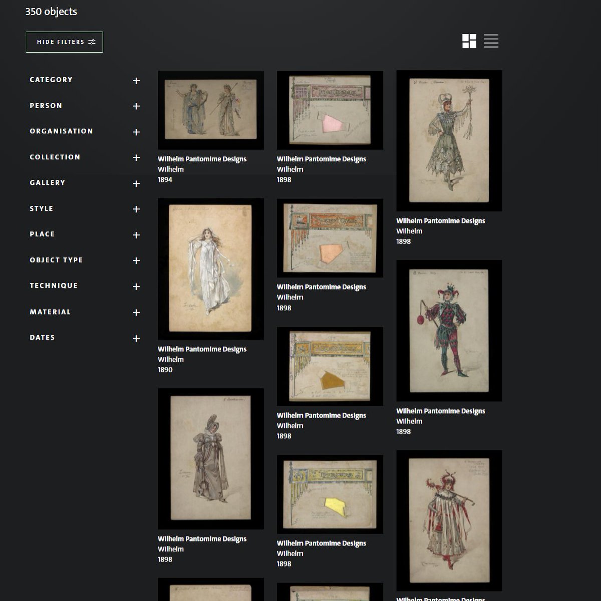 Via the new  @V_and_A Explore the Collections, you can click on any highlighted text to search for that term  https://collections.vam.ac.uk/item/O155058/wilhelm-costume-design-costume-design-wilhelm/