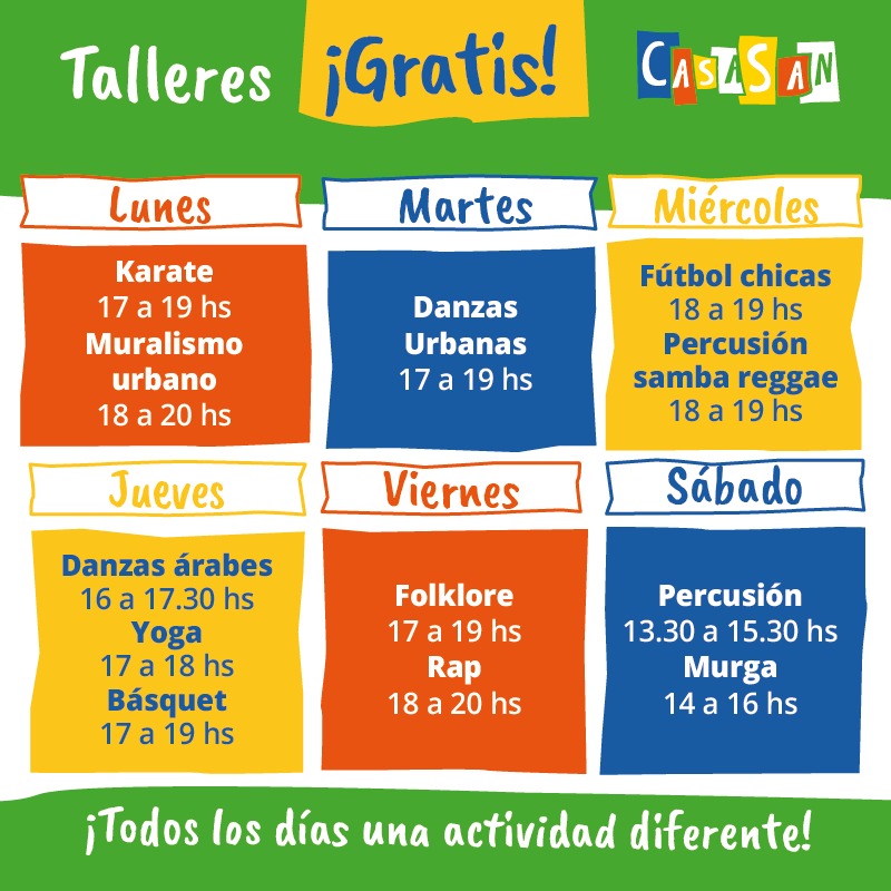 Grilla actualizada. Te esperamos en olavarria 815 . La boca. 
Envia un wasap al 1154208601 diciendo que  actividad querés para anotarte. #talleresgratuitos
#laboca #danzas #deporte #murga #arte