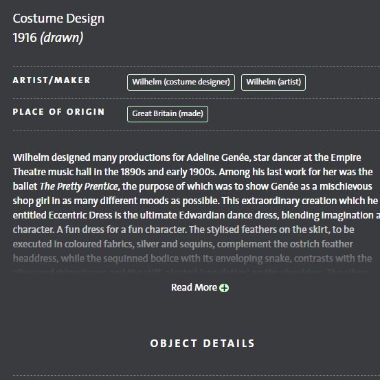 Via the new  @V_and_A Explore the Collections, you can click on any highlighted text to search for that term  https://collections.vam.ac.uk/item/O155058/wilhelm-costume-design-costume-design-wilhelm/