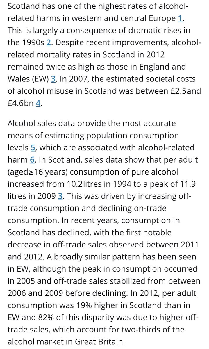 ‘The introduction of the Alcohol Act in Scotland in 2011 was associated with a decrease in total off‐trade alcohol sales in Scotland, largely driven by reduced off‐trade wine sales.’ https://onlinelibrary.wiley.com/doi/full/10.1111/add.12701