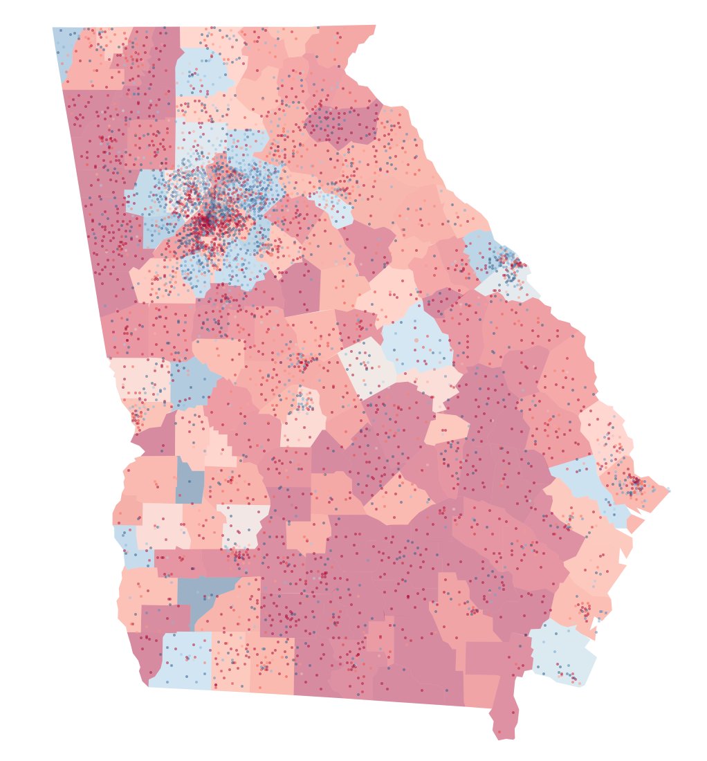 Democrats and Democratic-leaning groups did slightly better than Republicans on turnout statewide, but did better on turnout in Atlanta suburbs which also swung strongly to Biden. New population growth, rather than relative turnout, explains more of the swing in these areas.