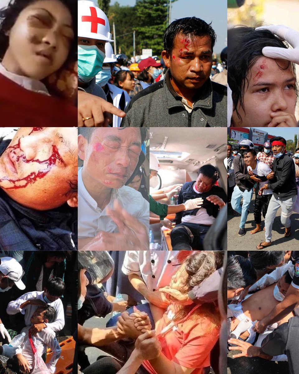 myatshinnyein's tweet photo. Look what they did to Myanmar people! They are too inhumane! The police in the first photo killed the 19yrs old girl headshot. They are no more police, they are more like terrorists! 

tw // blood and violence 

HEAR OUR VOICE 
#WhatsHappeningInMyanmar
#Feb9Coup crd https://t.co/owzhvrukLs