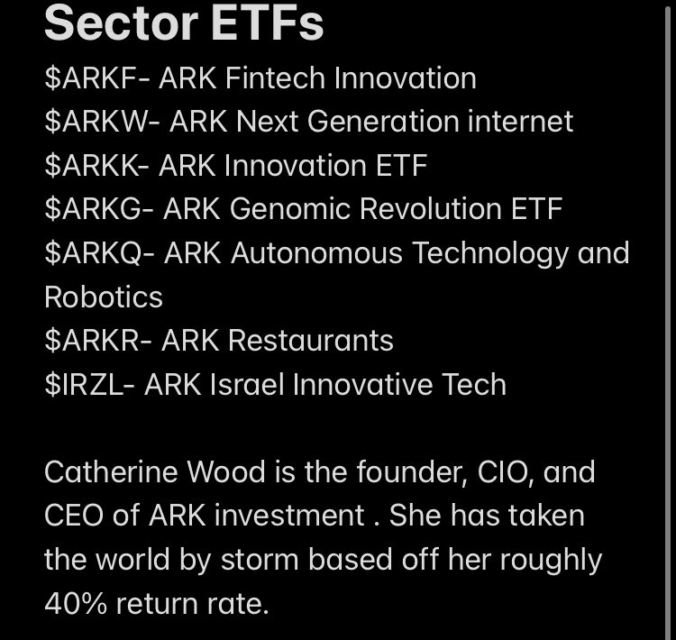 StockWiz7's tweet photo. Call option Heaven🚀 great group of Sector ETFs that have shown great returns over the past 3 years $ARKF $ARKW $ARKK $ARKG $ARKQ $ARKR $IRZL https://t.co/avUTpuJcUI