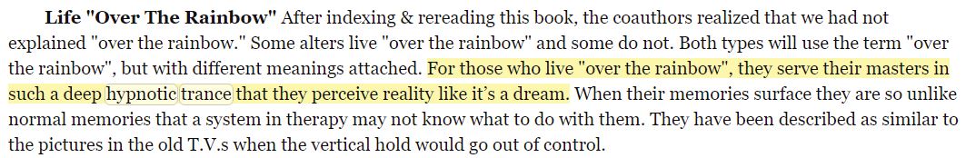 45\\The authors also claim the elite use Wizard of Oz and Alice in Wonderland mind-control programming.Their description of this programming sounds a lot like the dream world of Eyes Wide Shut.