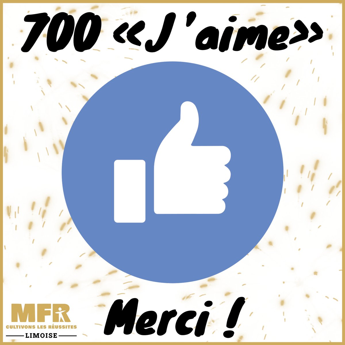 [ACTUS]
✅ Vous êtes 700 personnes à aimer notre page Facebook 👍 Merci à vous toutes et tous pour votre fidélité 😊Pour celles et ceux qui ne serait pas encore abonnés n'hésitez pas à le faire : facebook.com/mfrlimoise