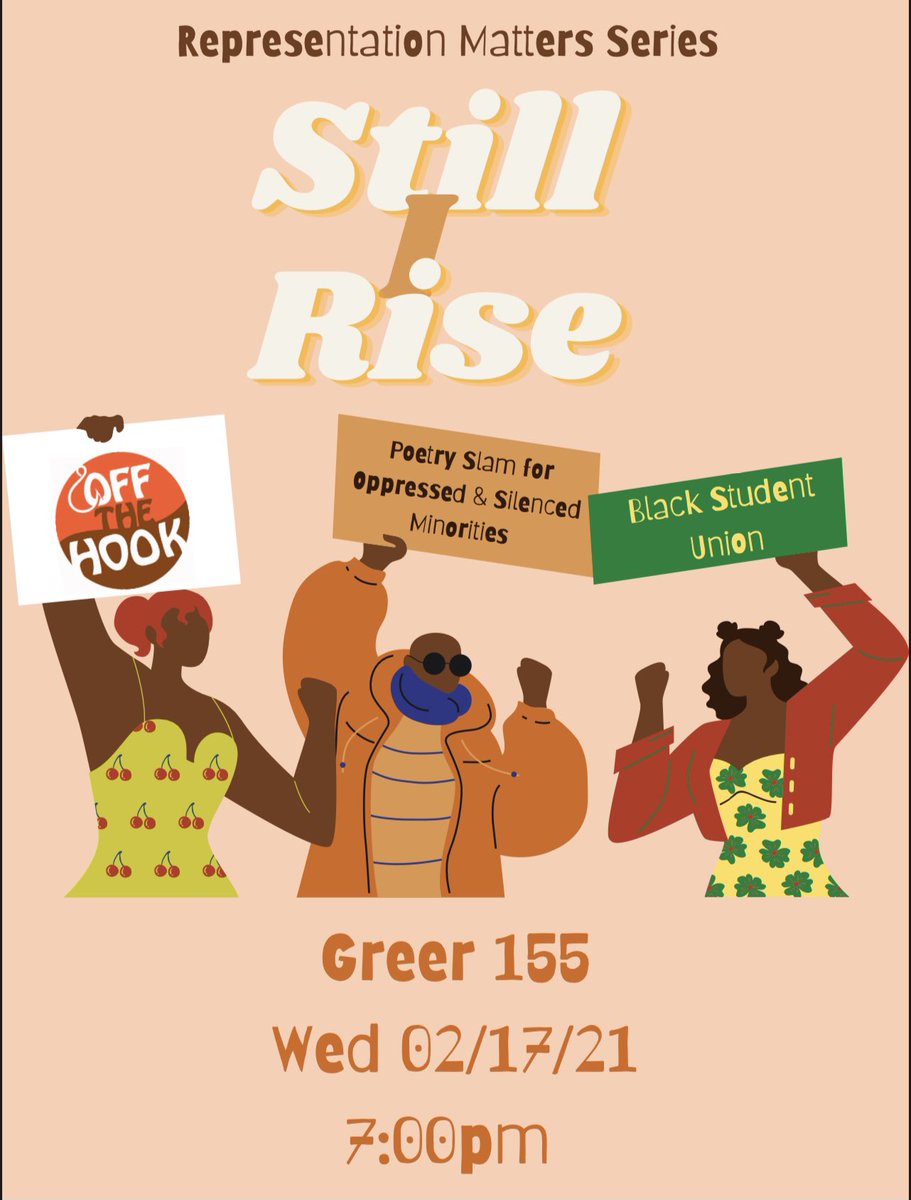 OffTheHook757's tweet photo. Sign-Up in Bio! All poets must sign up, but if you choose to have your poem read and wish not to perform, that’s also an option on the form! Guest Speaker and Published poet, Wesleyan Alumna Danielle Davis!

#blacklivesmatter #blackhistory #blackhistorymonth #vwu #gdtbam https://t.co/clkCzJMF0B