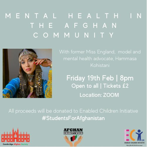 cu_afghansoc's tweet photo. Our second speaker event for @afghancharitywk will be on Mental Health in the Afghan Community with @HammasaK 

Tickets are available at https://t.co/V2q6WZO27z https://t.co/BVqMmqMUcz