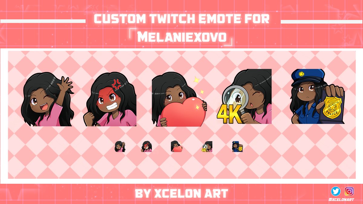 Thank you so much for commissioning me, @Melaniexovo_! My first commission of the year. 😊

#TwitchEmotes #Twitch #Commissionsopen