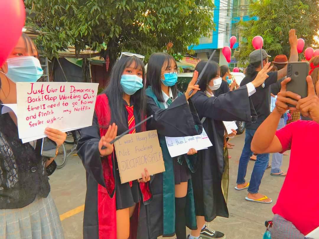HERE OUR VOICE
Min  Aung hlaing (MAL) is so bad even Hogwarts students are here
#Coup9Feb
#RejectTheMilitary
#Crd