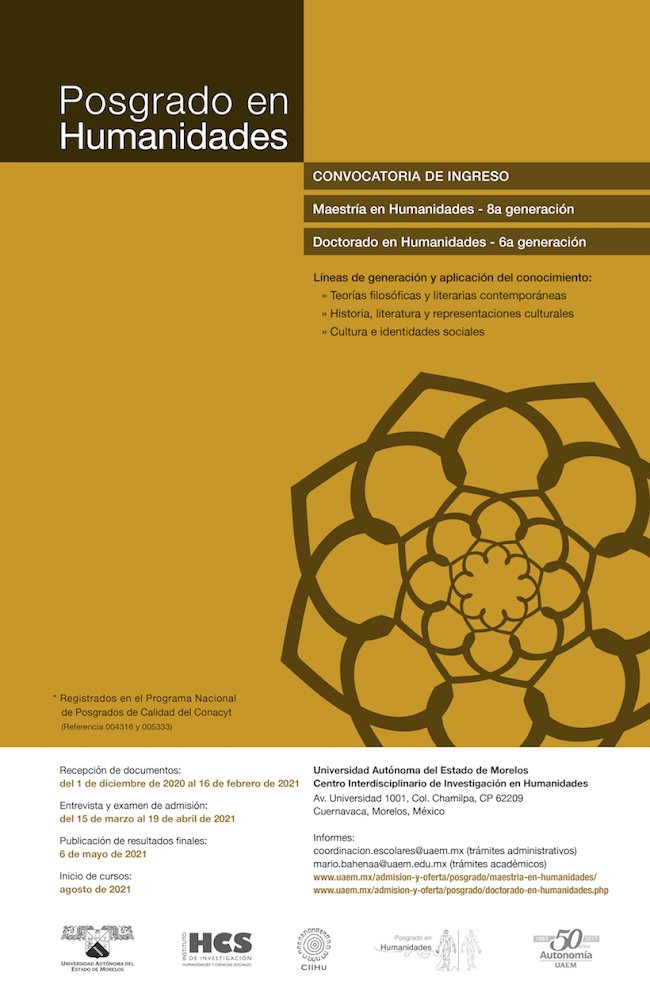 uaemorelos's tweet photo. Convocatorias | Maestría y Doctorado en Humanidades 2021 | Instituto de Investigación en Humanidades y Ciencias Sociales #IIHCS #UAEM https://t.co/vWGtZFYHSl