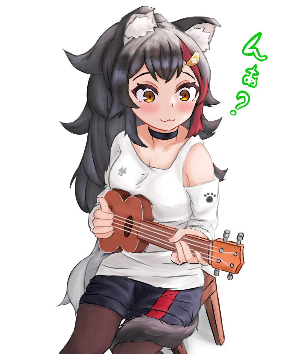 ookami mio tail around leg 1girl tail wrap animal ears solo wolf ears instrument  illustration images