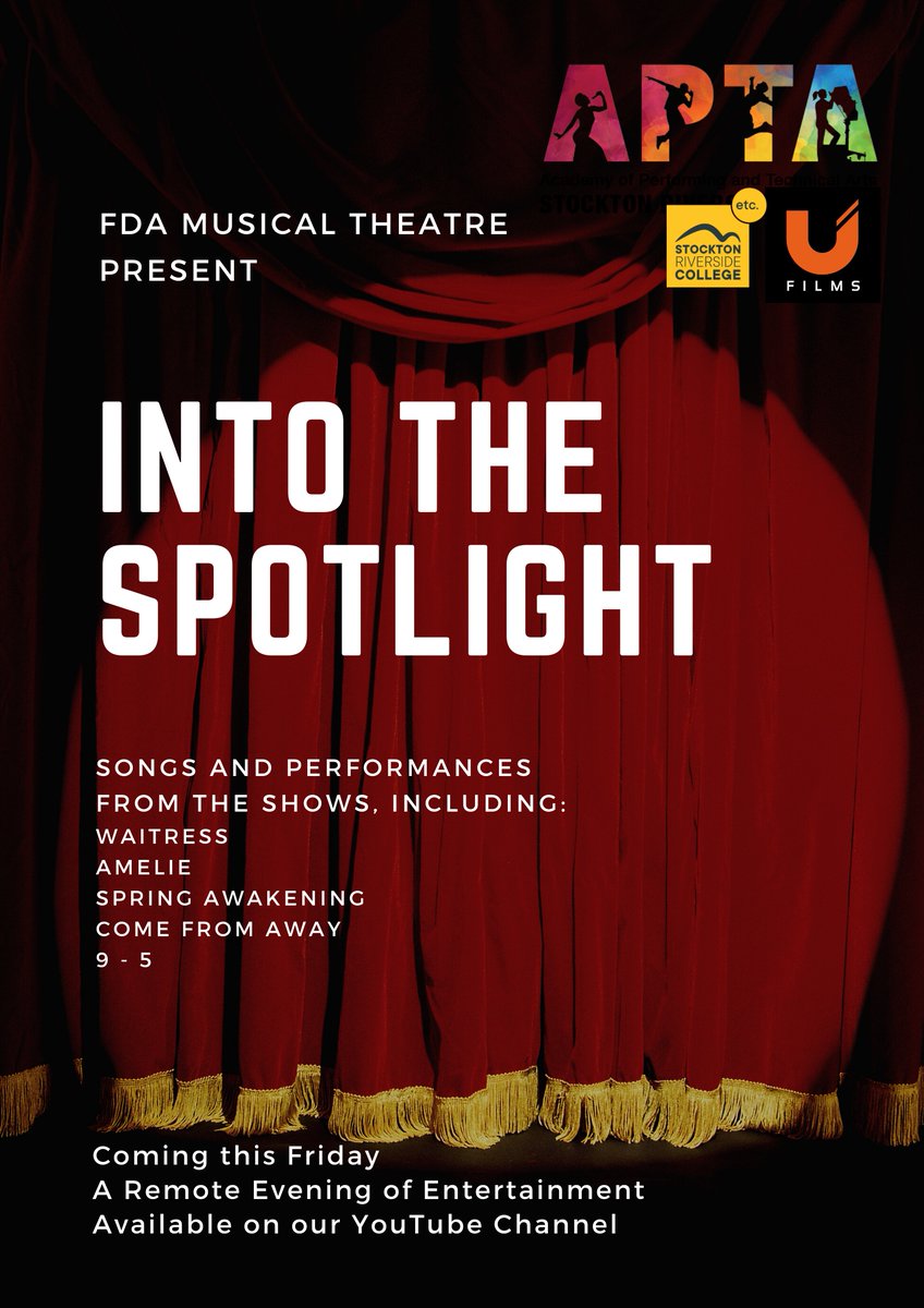 Join our FdA Musical Theatre students for a night of remote entertainment 🎭 

Including songs and performances from our shows!

Visit our YouTube channel this Friday and immerse yourself!
