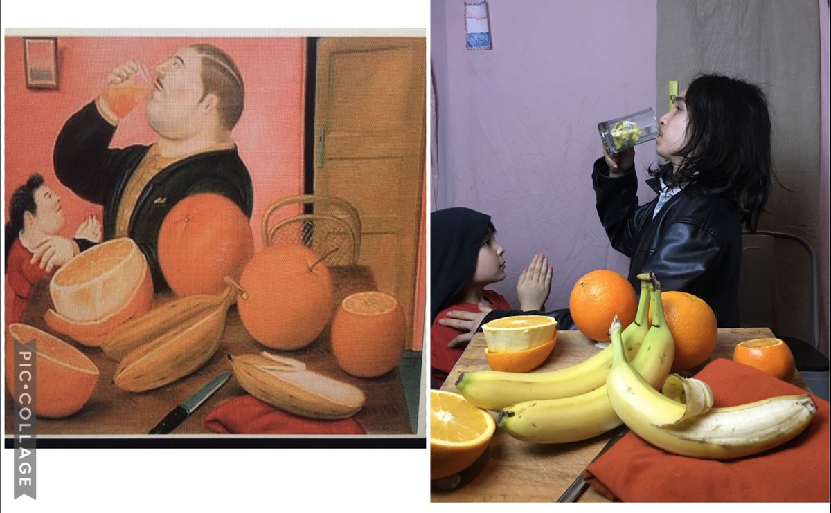Intermediate students at St. Paul completed the Getty Art Museum challenge to recreate famous pieces of art.  Here is just one sample! #DCDSBExcellence