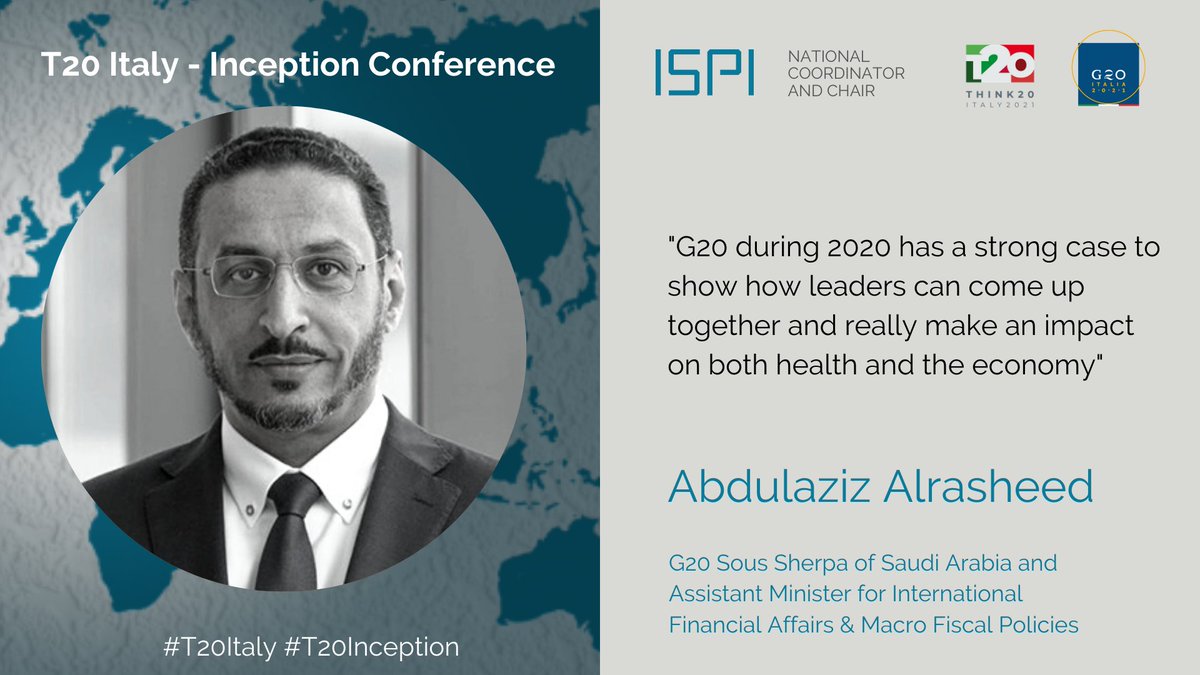 ispionline's tweet photo. #T20Italy: Abdulaziz Alrasheed @g20org Sous Sherpa of Saudi Arabia and Assistant Minister for International Financial Affairs &amp; Macro Fiscal Policies at the closing session of the #T20Inception Conference. 

Register to join the debate → https://t.co/1VeJwEWARI https://t.co/ryoGF4Jlee