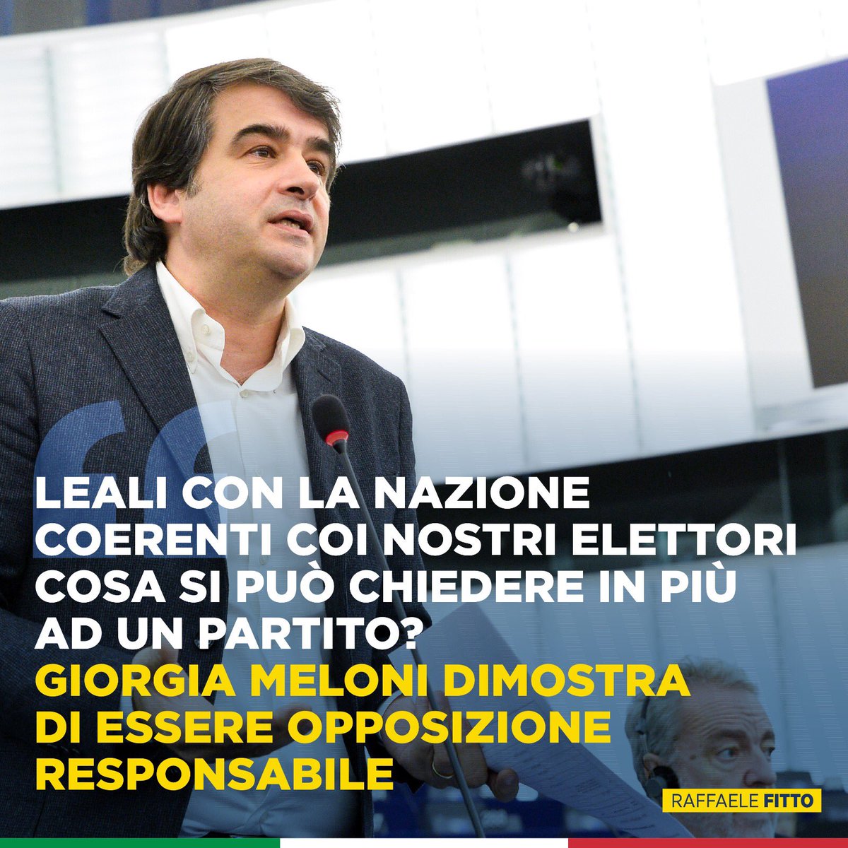 Leali con la Nazione, coerenti coi nostri elettori
Cosa si può chiedere in più ad un partito? <a href="/GiorgiaMeloni/">Giorgia Meloni</a> dimostra la capacità di essere opposizione responsabile
<a href="/FratellidItalia/">Fratelli d'Italia 🇮🇹</a> è pronta a dire dei sì, se ci saranno provvedimenti utili per il Paese. Senza nulla in cambio!