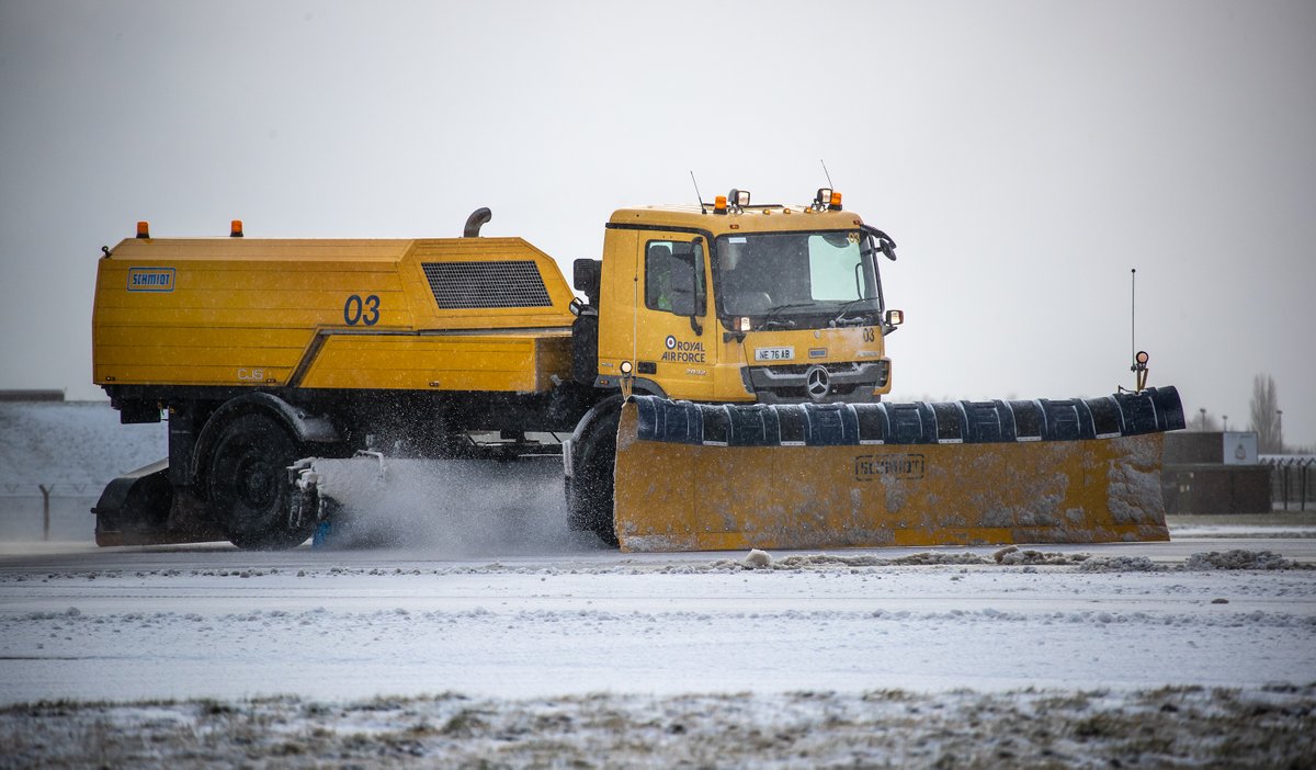 RAFConingsby's tweet photo. They plough, then they sweep, then they blow! 

The operator of an Airfield Snow Clearing Vehicle from our Airfield Support Mechanical Transport team, hard at work tackling #StormDarcy @RoyalAirForce https://t.co/n0Se8rVM0D