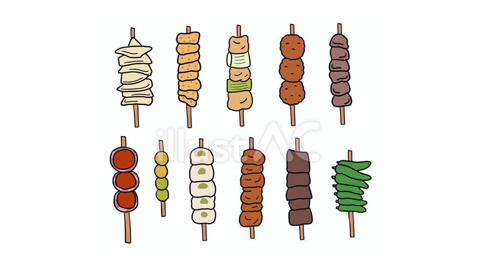 Trocco レトロ手芸本好き 焼き鳥のイラスト 夜中におなかが空きがちな私です 焼き鳥 を思い浮かべながら 好きな串ばかりをイラストにしました 焼き鳥屋さんで 全部食べることができたら大満足です 無料イラストならイラストacでチェック T Co