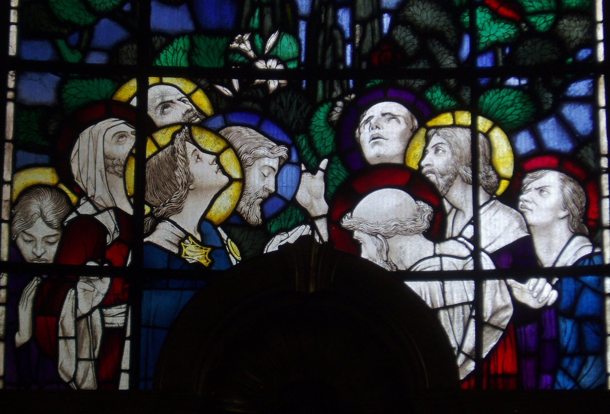 The E window is a window of two halves. It is one of three lights that are described by commentators as being designed by Robert Windsor-Clive, Earl of Plymouth and made by Alfred L. Pike around 1922. Two are in Plymouth's private chapel in Hewell Grange, see thread 06/02/21