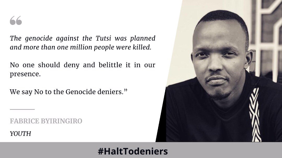 FabRugumire's tweet photo. We say No to the Genocide deniers. 

#HaltTodeniers #TwiyamyeAbapfobya https://t.co/bh7TDNwbJ7