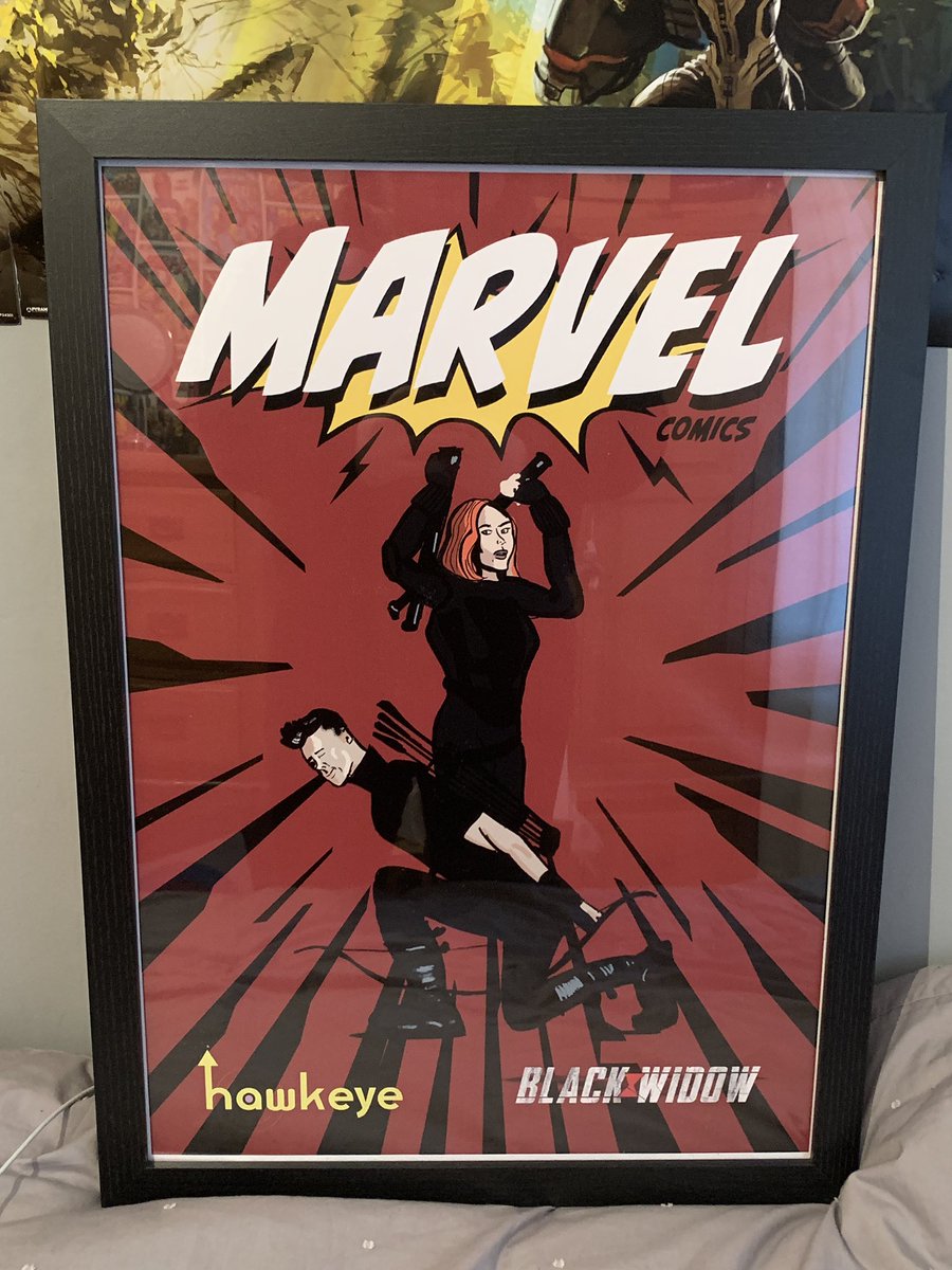 hawkguy_1964's tweet image. if you can, go support @LBGraphics_ 💕 she did me a little Hawkeye and Black Widow print in a comic cover style 🏹🕷💜