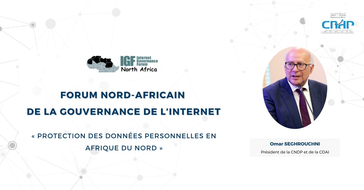 CNDP_Maroc's tweet photo. #NAIGF
La CNDP a pris place au #NAIGF en étant représentée par @OmarSeghrouchni, Président de la #CNDP et de la @CDAI_Maroc en tant que conférencier dans la session «Protection des Données Personnelles en Afrique du Nord», le 06 février 2021.
👉 https://t.co/EXN4NhNh7C https://t.co/PvY9K505b7