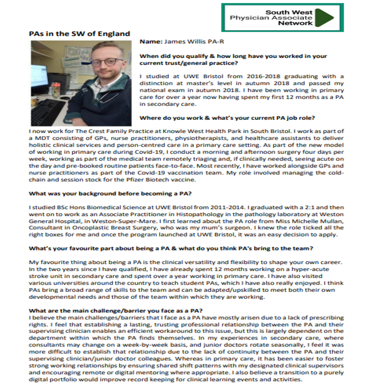 SWPAN (@swpanpas) on Twitter photo 🌟Meet our PAs in the SW of England👏
Meet James, a primary care PA & PA Ambassador in Bristol
<a href="/BNSSG_THub/">BNSSG Training Hub</a>
<a href="/UWEPASociety/">UWE PA Society</a>
#PAsinprimarycare
Plenty more PAs in the SW to meet each week & on our SWPAN website 🌟Meet our PAs in the SW of England👏
Meet James, a primary care PA & PA Ambassador in Bristol
<a href="/BNSSG_THub/">BNSSG Training Hub</a>
<a href="/UWEPASociety/">UWE PA Society</a>
#PAsinprimarycare
Plenty more PAs in the SW to meet each week & on our SWPAN website