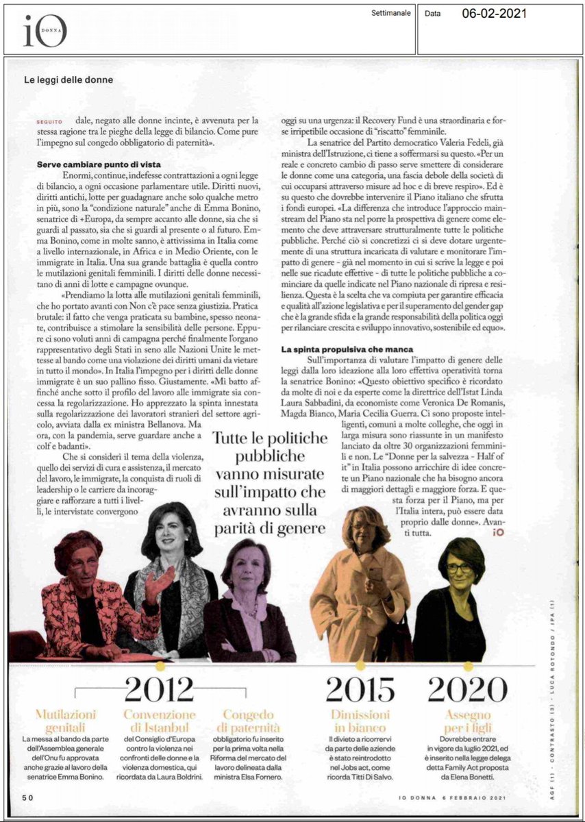 lellagolfo's tweet photo. Grazie a @IOdonna per questo importante approfondimento che racconta i passaggi storici e legislativi che hanno consentito di migliorare la condizione delle #donne nel nostro Paese. Tra cui la mia legge sulle quote di genere. C'è ancora tanto da fare @ValeriaManieri @DandaSantini https://t.co/pgcZvD9x6g