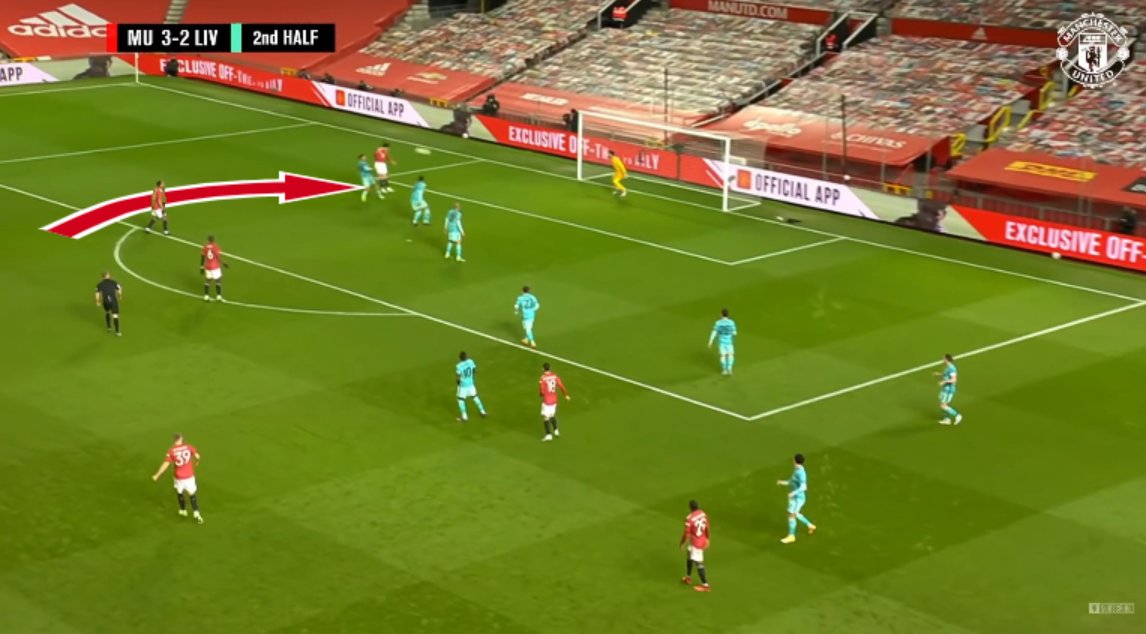  Movement: Blindside Late Arrival Begins deeper, on the blindside of Trent who initially had to scan for Martial Cavani ''sneaks'' in round the back Cavani arrives with momentum and gains the aerial advantage over Trent Timing of such a passive run is integral