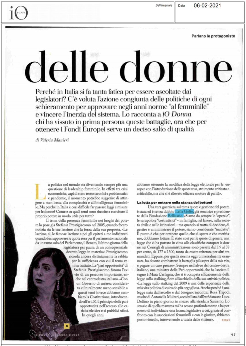 lellagolfo's tweet photo. Grazie a @IOdonna per questo importante approfondimento che racconta i passaggi storici e legislativi che hanno consentito di migliorare la condizione delle #donne nel nostro Paese. Tra cui la mia legge sulle quote di genere. C'è ancora tanto da fare @ValeriaManieri @DandaSantini https://t.co/pgcZvD9x6g