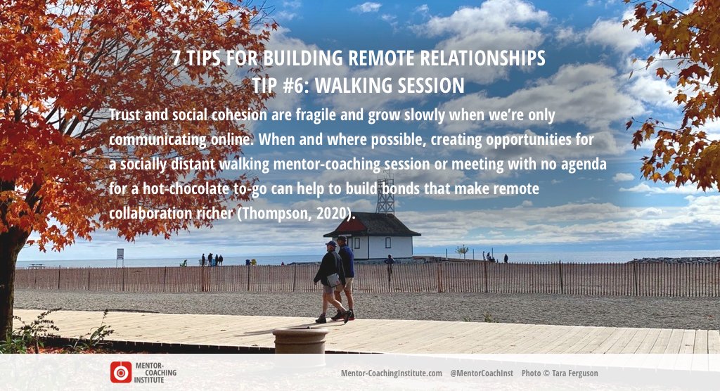MentorCoachInst's tweet photo. 7 Tips For Building Remote Relationships | Tip #6: Walking session. Trust & social cohesion are fragile & grow slowly when we’re only communicating online. Try creating opps for socially distant mentor-coaching sessions with no agenda... #WalkingCoaching #RemoteRelationships https://t.co/YBIUNMdov3