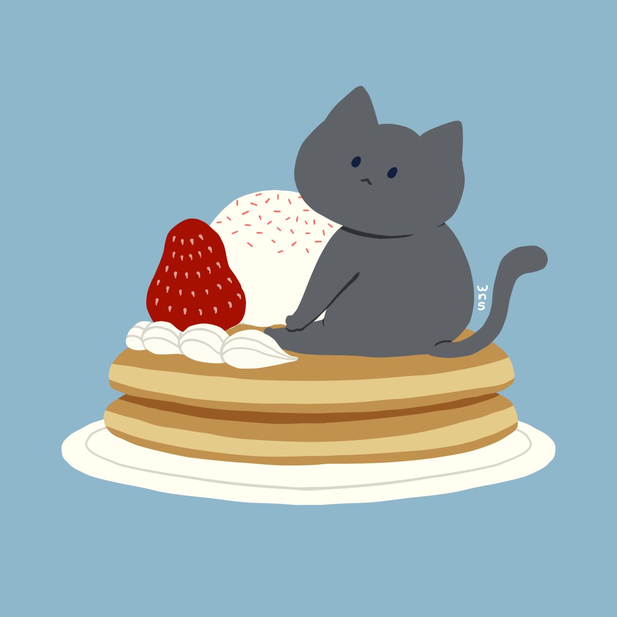 わなし ロシアンブルーのパンケーキ フリーアイコン ねこ 猫 イラスト お絵描き イラスト好きな人と繋がりたい お絵描き好きさんと繋がりたい 絵描きさんと繫がりたい