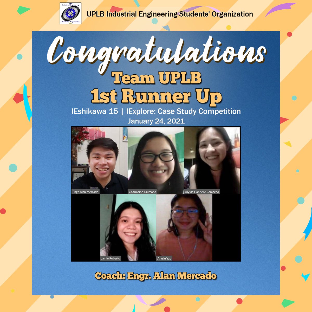 uplbieso2001's tweet photo. Team UPLB never ceases to amaze us! Congratulations for winning 1st Runner Up on UP CIEM's IEshikawa 15 | IExplore: Case Study Competition awarded last January 24, 2021.
The UPLB IE community is proud of you!
#Kaizen #IESOpport #IESOProud https://t.co/qZIUcMlxz5