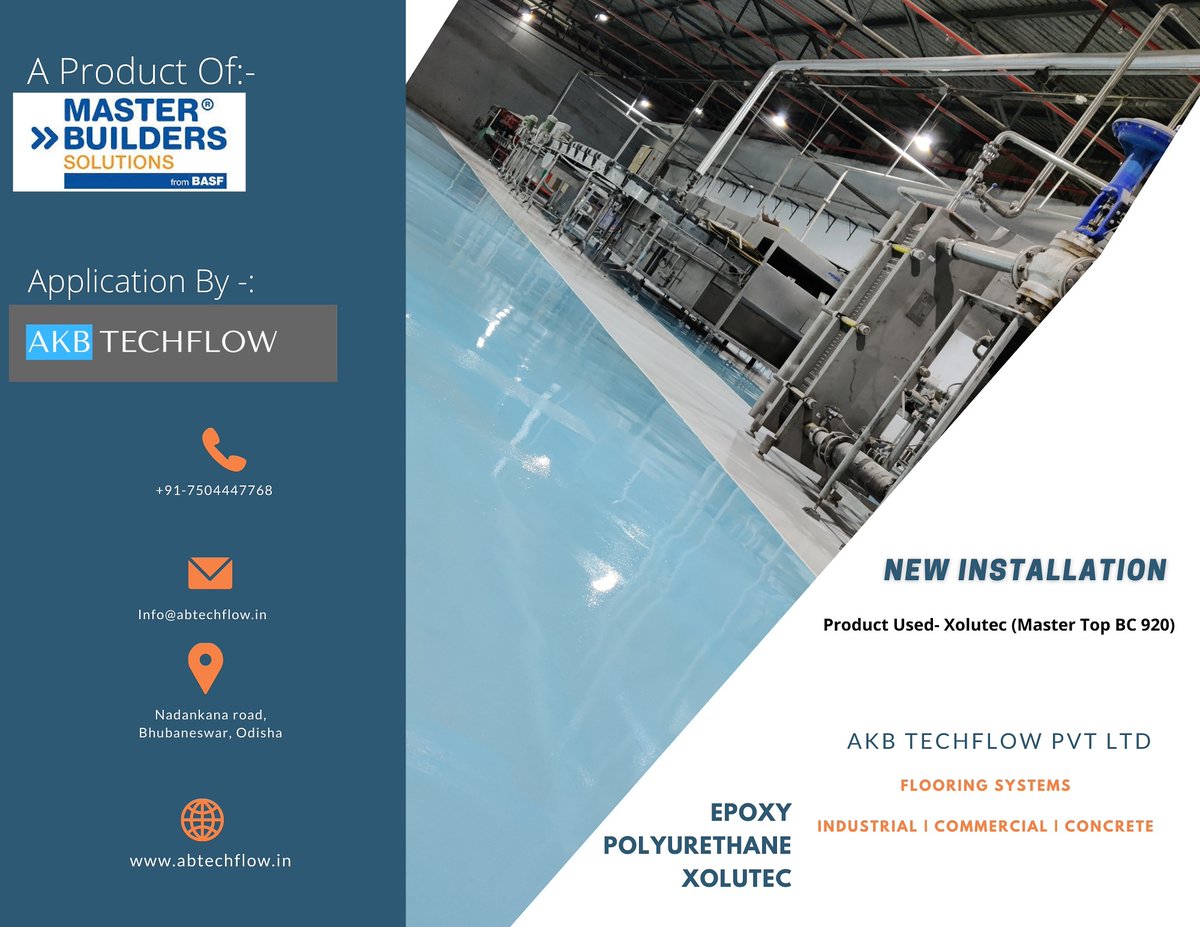 ATechflow's tweet image. AKB TECHFLOW provides its clients in the food & Beverage Industry with Hygienic polyurethane flooring Systems that meets the heavy demand of the industry.
Based in Bhubaneswar Odisha !
Make contact via this channels:
Email - info@abtechflow.in