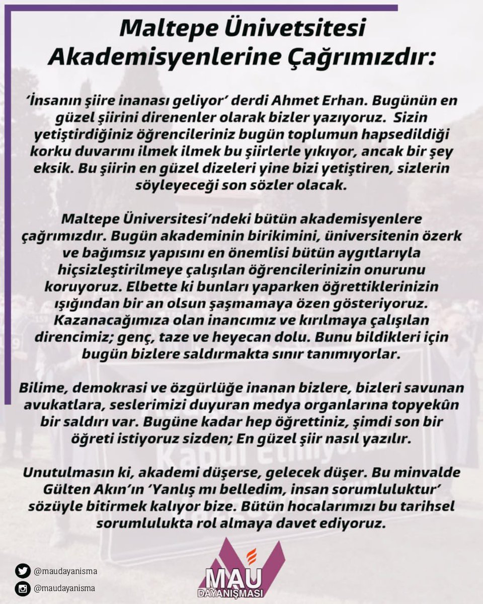 Maltepe Üniversitesi Akademisyenlerine Çağrımızdır!