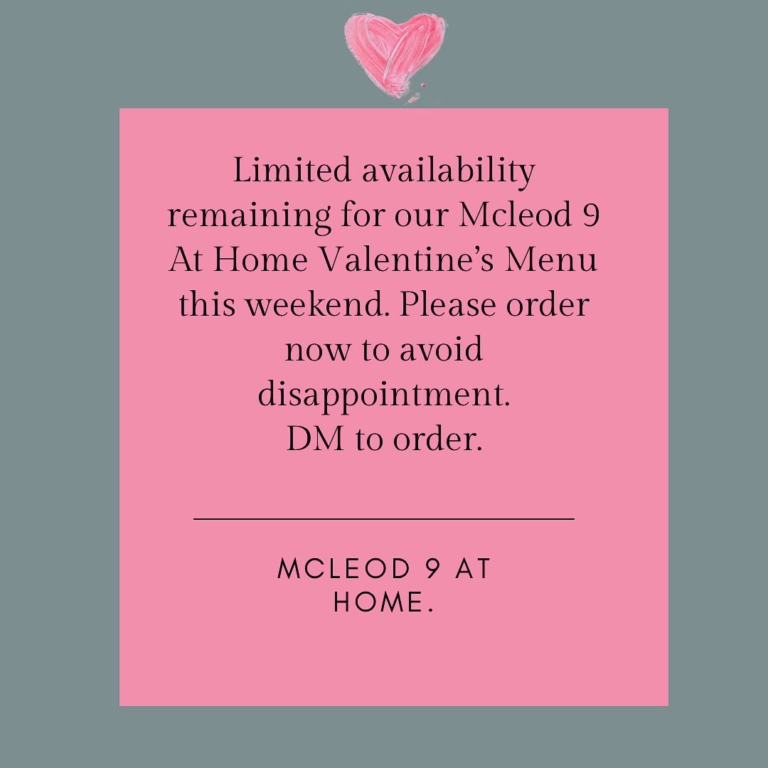 JoeMcleod93's tweet photo. Limited availability remaining for our Mcleod 9 At Home Valentine’s Menu for this weekend. Email privatedine9@gmail.com to order for delivery. 
💖£45 per head. Meat &amp; vegetarian dishes available. 💖3 courses &amp; homemade brioche bread w/ whipped butter &amp; handmade heart chocolates! https://t.co/Gd4Tziprw0