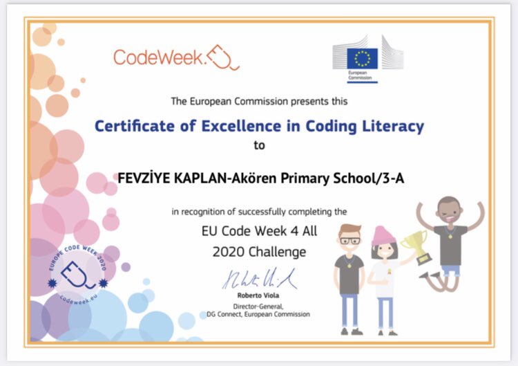 Fevziye_kaplan's tweet image. Avrupa Kod Haftası mükemmellik sertifikam gelmiş🤩🏆🏅#CodeWeek2020 herkes için kodlama,dijital okuryazarlığı eğlenceli,ilgi çekici bir hale getirmeyi amaçlayan bir inisiyatifidir.2018 AvrupaOkulAğı ve MilliEğitimBakanlıkları arasındaki işbirliği ile yürütülme kararı alınmıştır.
