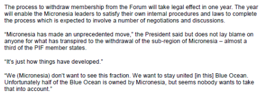Thread for Pacific watchers to wake up to! Curious statement from Nauru's President Lionel Aingimea on Micronesia's decision to leave PIF. At times it's almost conciliatory and oddly passive. He says he doesn't blame anyone for events - "it's just how things have developed" 1/