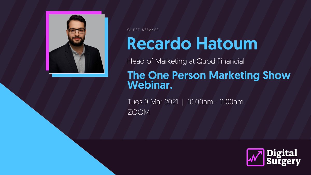 Yes that's right, we have just launched yet another exciting Digital Surgery webinar. Registrations are now open for our second event with Recardo Hatoum, MSc from <a href="/QuodFinancial/">Quod Financial</a> to discuss the One-Person Marketing Show. 🙌

Join us here: lnkd.in/d5b84ib

#DigitalSurgery