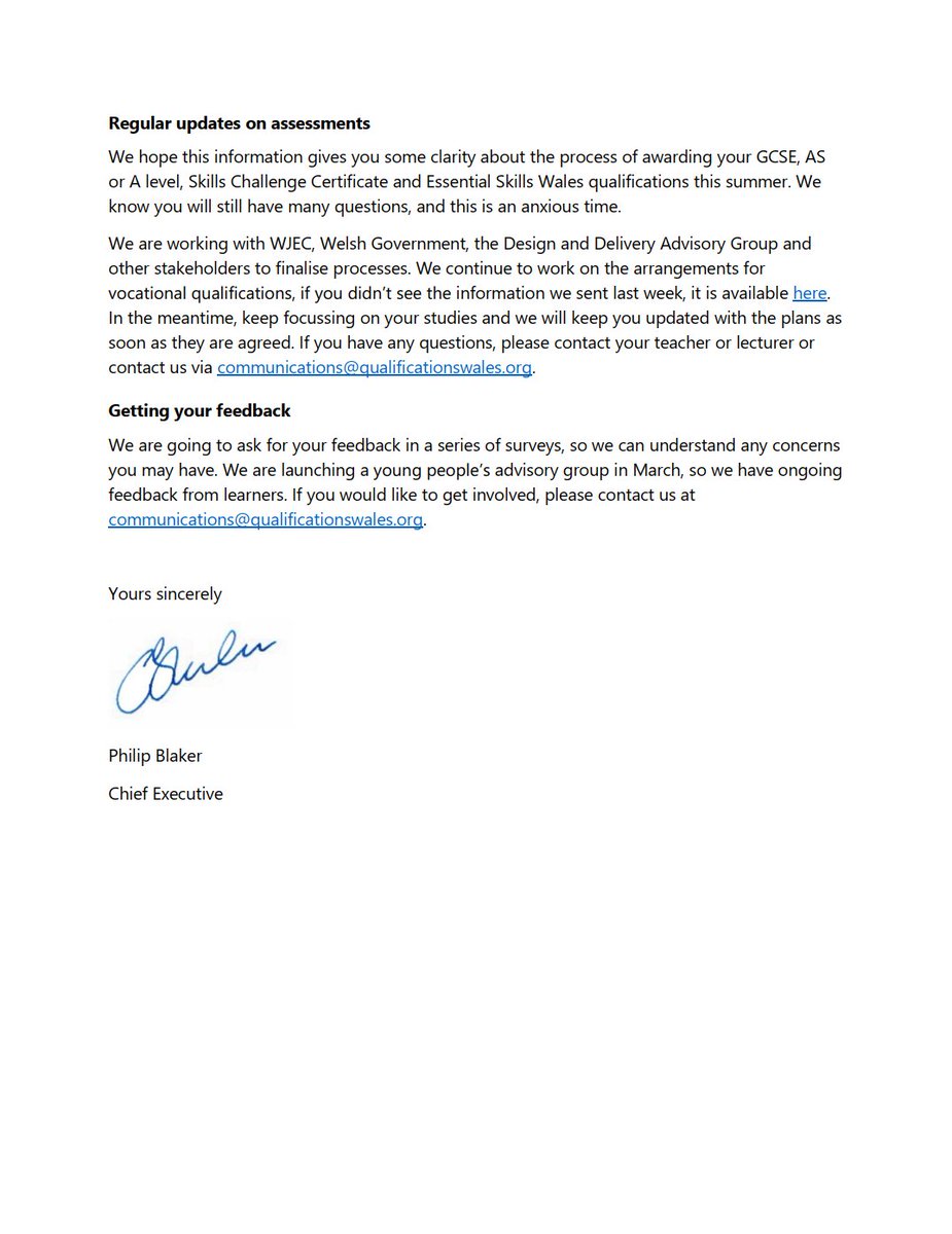 quals_wales's tweet photo. Today, we’ve issued the assessment guidance for awarding in 2021. Below is the letter we sent to learners.

You can read the assessment guidance here - https://t.co/RTSKWN4FtH https://t.co/14aVQYQ1Tg