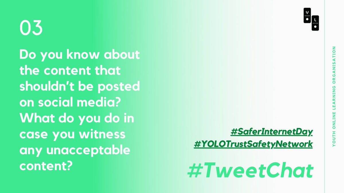 CampaignYolo's tweet photo. Q3. Do you know about the content that shouldn’t be posted on social media?
What do you do in case you witness any unacceptable content?
#SaferInternetDay #YOLOTrustSafetyNetwork https://t.co/J5xQrGAJSf