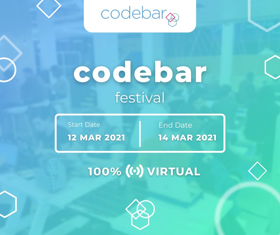 codebar's tweet photo. 🎉We are super excited to announce that RSVP for #codebarFestival is now open 🎉

3 days = 3 focuses: coding, career, and wellbeing.

Come join us on Friday 12th, Saturday 13th, and Sunday 14th March.

🎟 https://t.co/jVC2MFdtwa https://t.co/KU6hT5Gs91