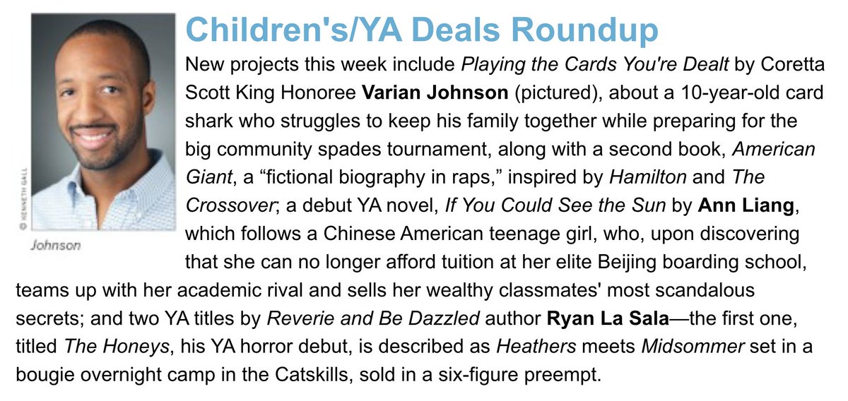 Jenne Abramowitz at Scholastic will edit 'Playing the Cards You're Dealt' by Coretta Scott King Honoree Varian Johnson, a book originally acquired by Nick Thomas.